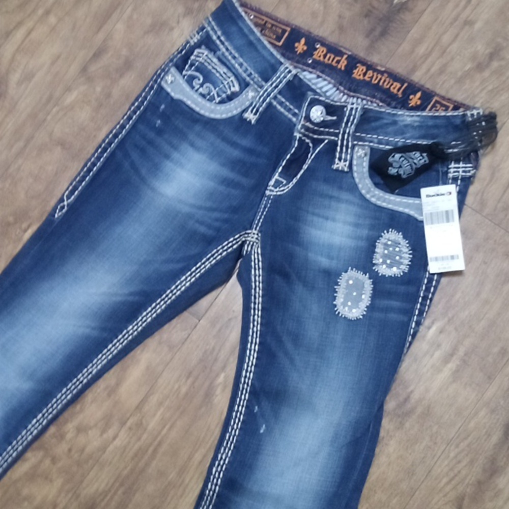 Rock Revival NWT Women's Jeans 26 Alanis Boot Cut Embellished Rhinestones